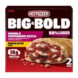 Hot Pockets Big & Bold Double Pepperoni Pizza Frozen Snacks in a Herb Blasted Crust, Pizza Snacks Made with Reduced Fat Mozzarella Cheese, 2 Count Frozen Sandwiches