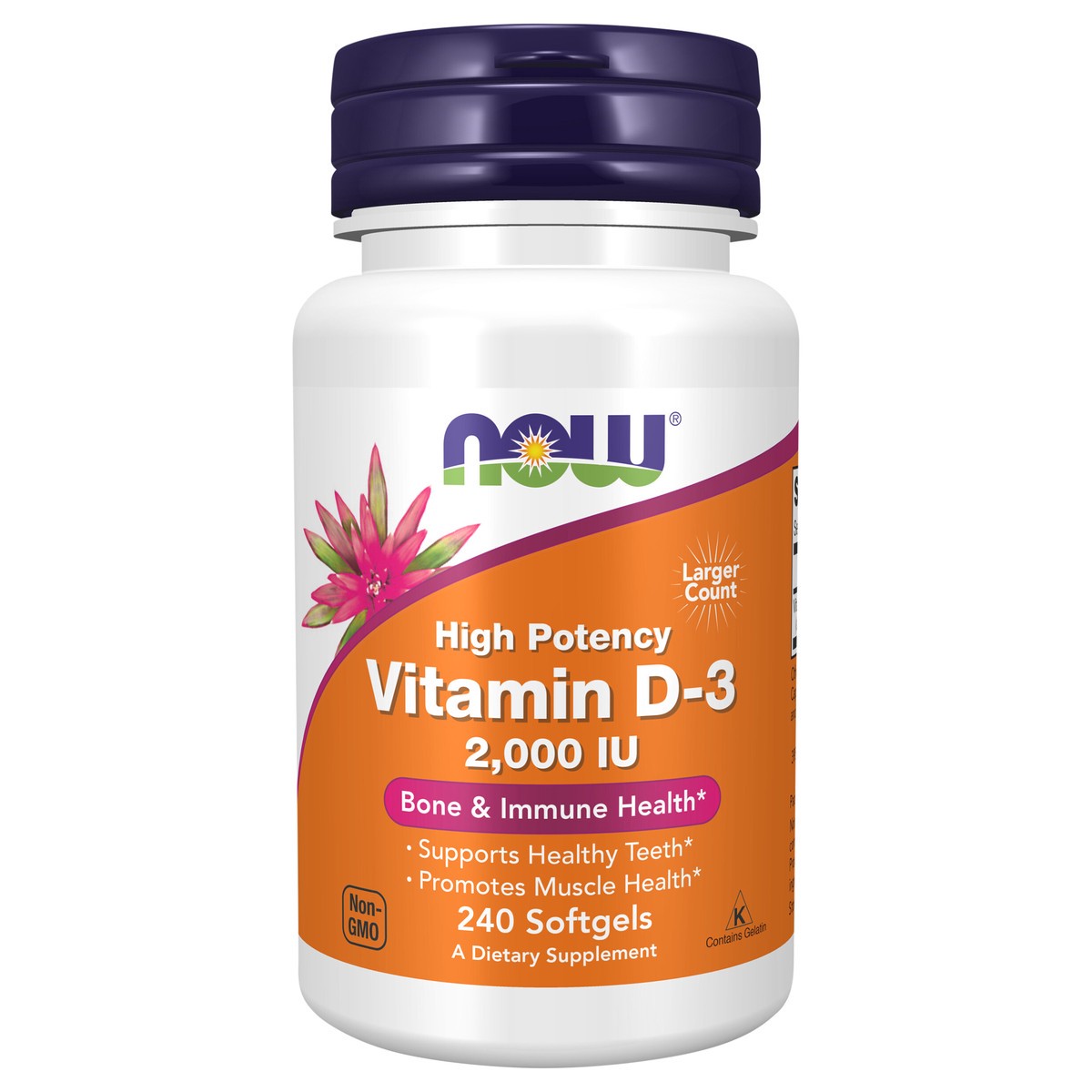 slide 1 of 2, NOW Supplements, Vitamin D-3 2,000 IU, High Potency, Structural Support*, 240 Softgels, 240 ct