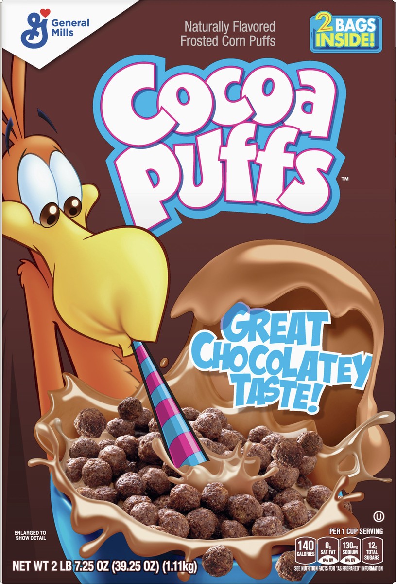 slide 8 of 9, Cocoa Puffs, Chocolatey Breakfast Cereal, Made with Whole Grain, 2 Bags Inside, 39.25 oz, 2 ct