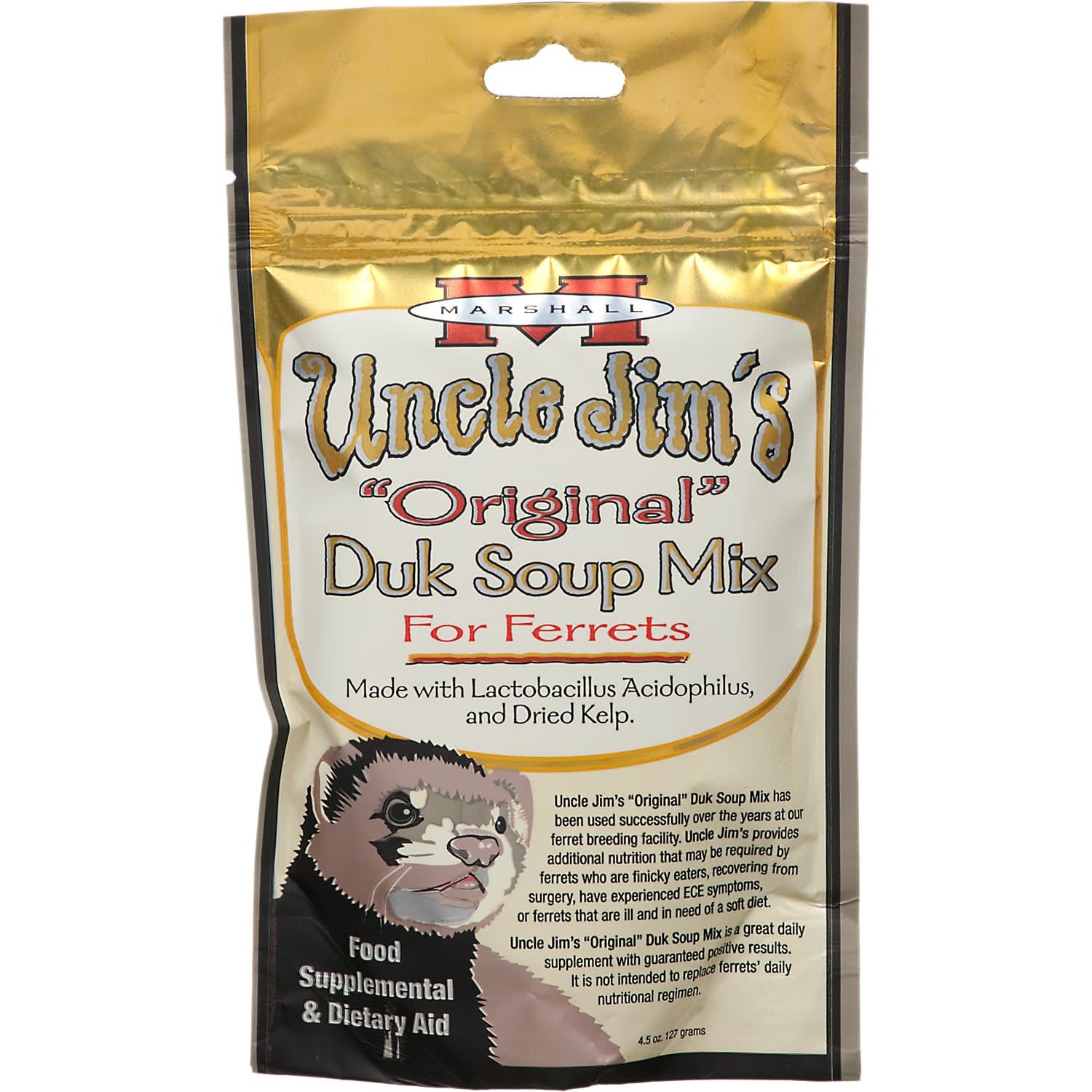 slide 1 of 1, Marshall Pet Products Uncle Jim's "Original" Duk Soup Mix Ferret Food Supplement & Dietary Aid, 4.5 oz