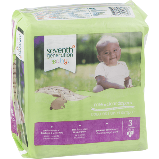 slide 3 of 18, Seventh Generation Free & Clear Size 3 16-28 Lbs Baby Diapers With Animal Prints, 31 ct