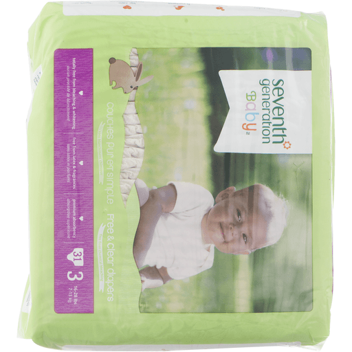 slide 12 of 18, Seventh Generation Free & Clear Size 3 16-28 Lbs Baby Diapers With Animal Prints, 31 ct