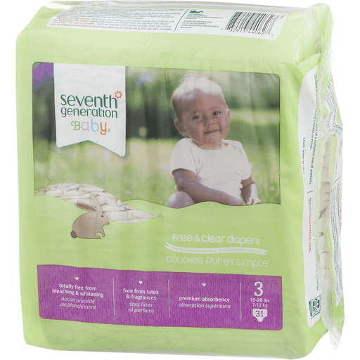 slide 5 of 18, Seventh Generation Free & Clear Size 3 16-28 Lbs Baby Diapers With Animal Prints, 31 ct