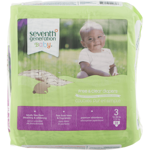 slide 6 of 18, Seventh Generation Free & Clear Size 3 16-28 Lbs Baby Diapers With Animal Prints, 31 ct