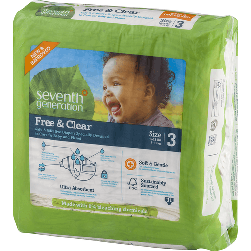 slide 7 of 18, Seventh Generation Free & Clear Size 3 16-28 Lbs Baby Diapers With Animal Prints, 31 ct