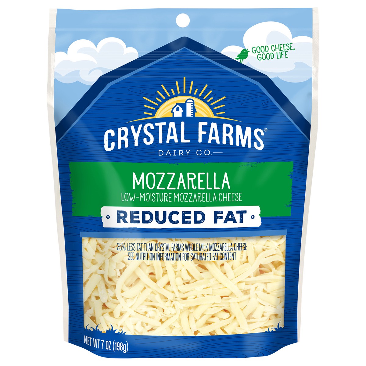slide 1 of 6, Crystal Farms Cheese, Reduced Fat, Mozzarella, Low-Moisture, 7 oz