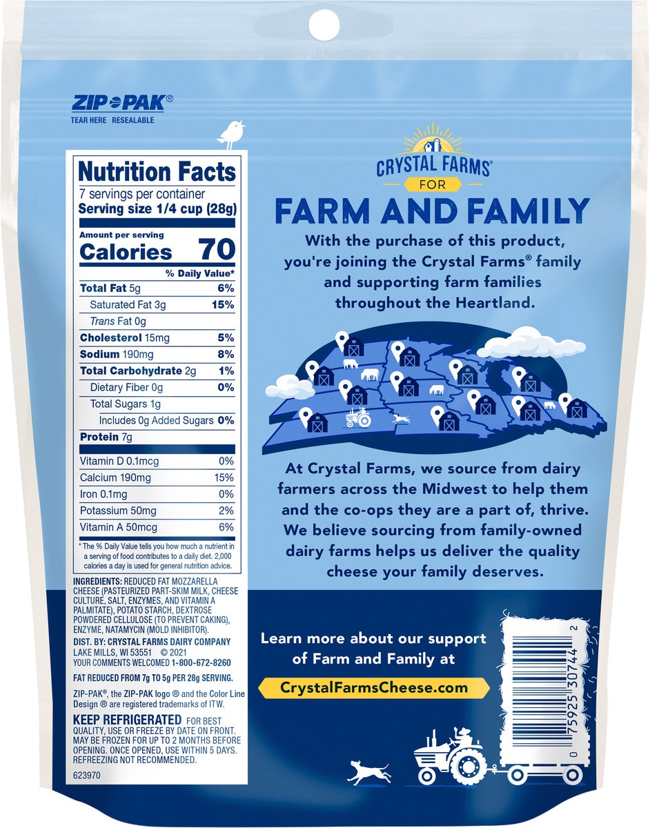 slide 5 of 6, Crystal Farms Cheese, Reduced Fat, Mozzarella, Low-Moisture, 7 oz