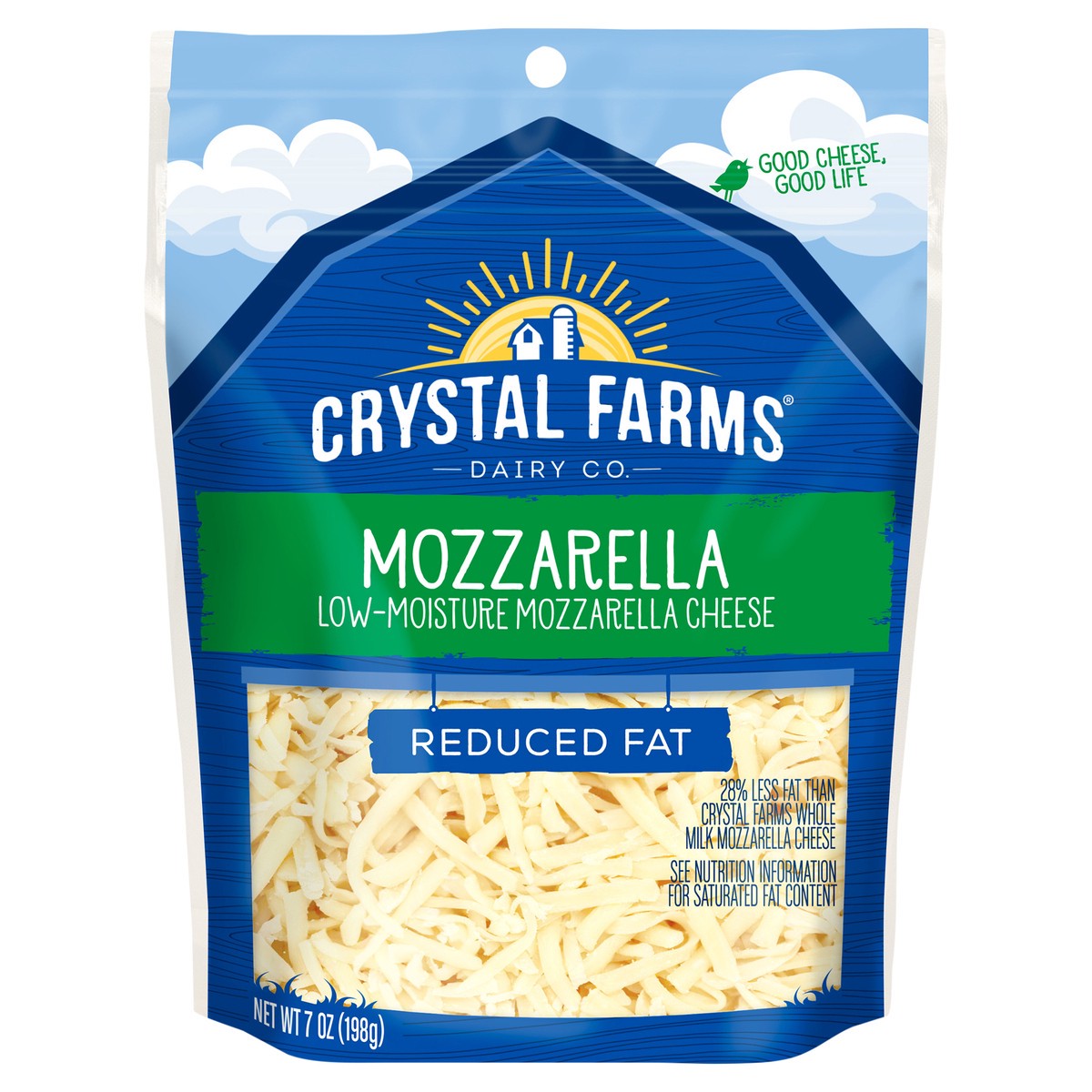 slide 4 of 6, Crystal Farms Cheese, Reduced Fat, Mozzarella, Low-Moisture, 7 oz