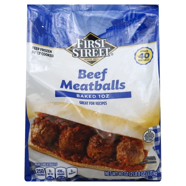 slide 1 of 1, First Street Beef Meatballs, 2.5 lb