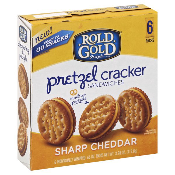 slide 1 of 6, Rold Gold Pretzels Sharp Cheddar Pretzel Cracker Sandwiches, 6 ct; 0.66 oz