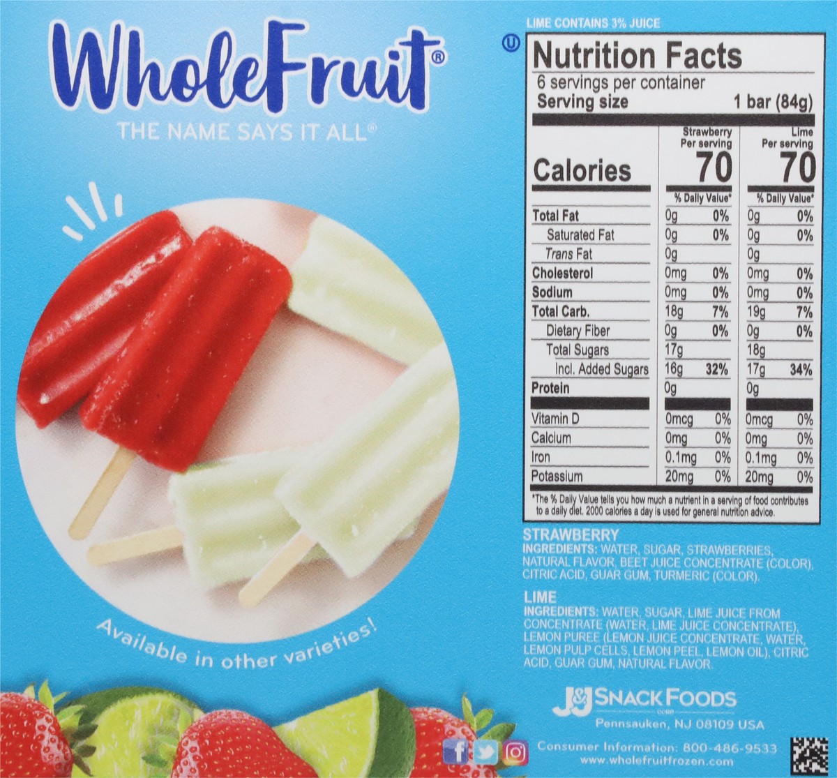 slide 12 of 13, Whole Fruit Lime & Strawberry Fruit Bars 6 - 2.75 fl oz Bars, 6 ct