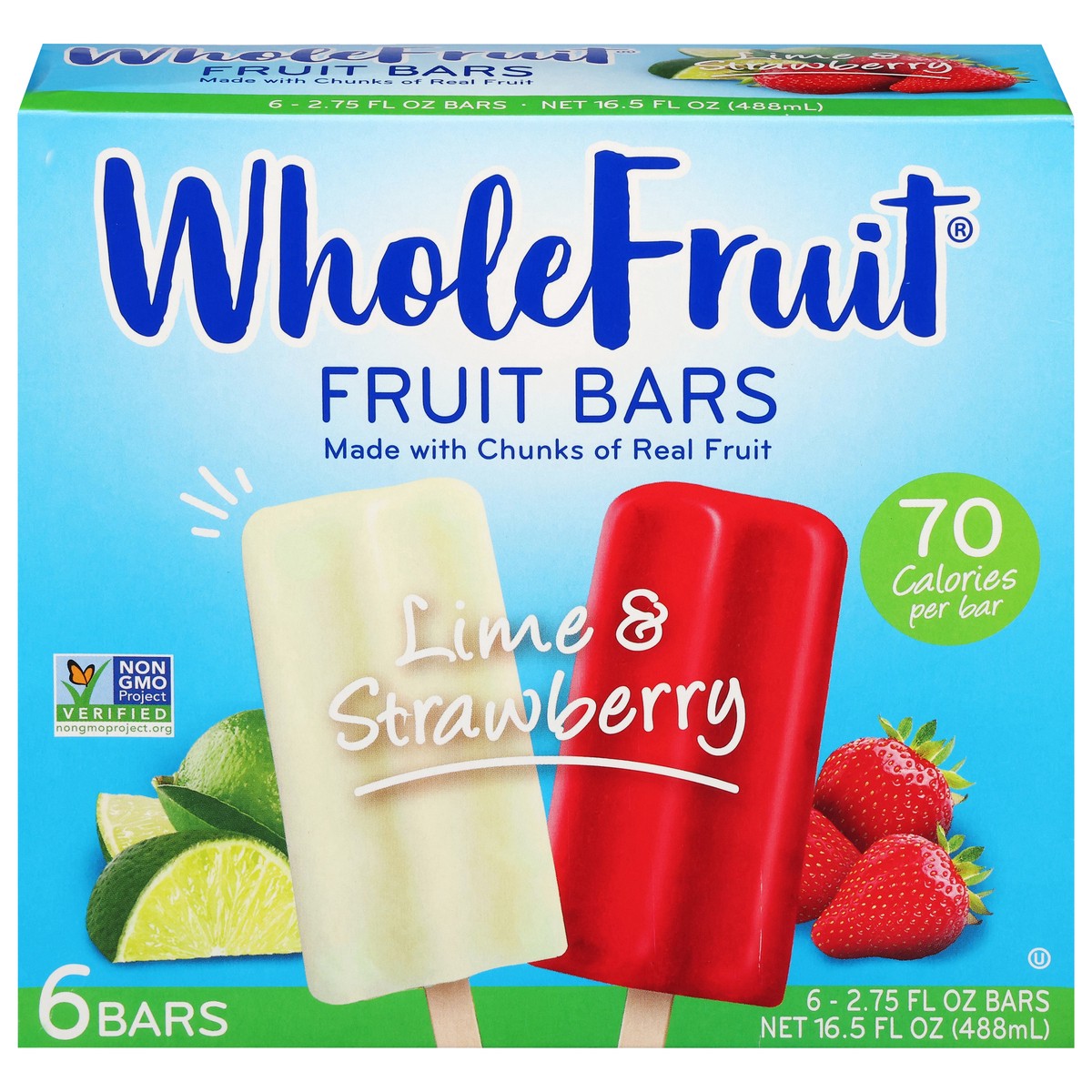 slide 1 of 13, Whole Fruit Lime & Strawberry Fruit Bars 6 - 2.75 fl oz Bars, 6 ct