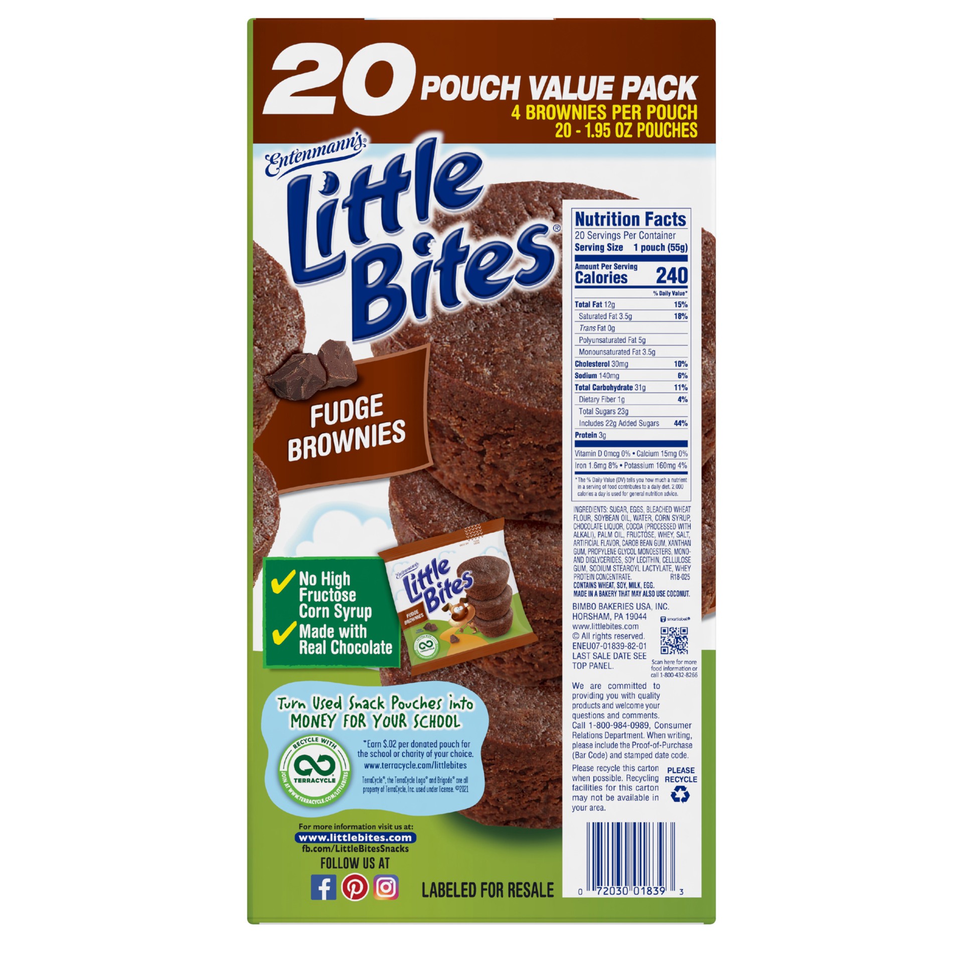 slide 5 of 5, Entenmann's Little Bites Fudge Brownie Mini Muffins 20 pouches, 39 oz, 20 ct