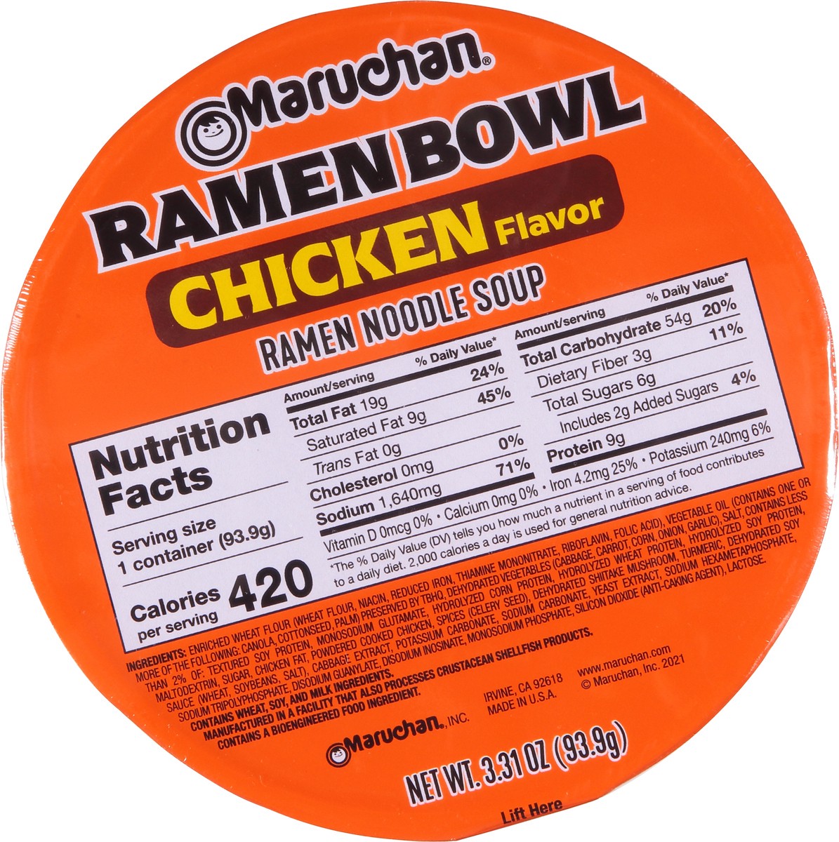 slide 3 of 9, Maruchan Chicken Flavor Ramen Bowl 3.31 oz Cup, 3.31 oz