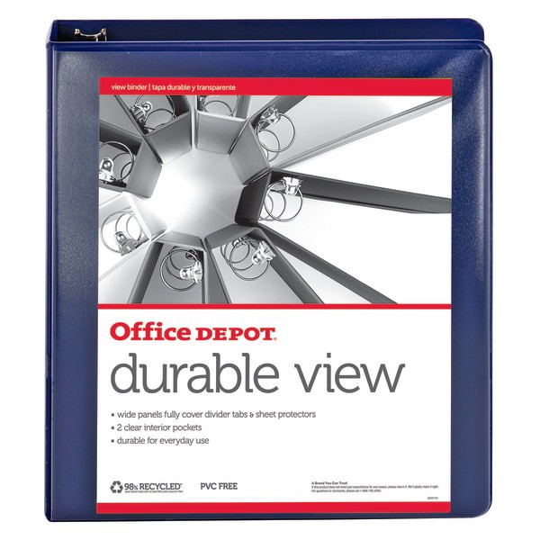 slide 2 of 5, Office Depot Durable View Round-Ring Binder, 1-1/2'' Rings, Blue, 1 ct