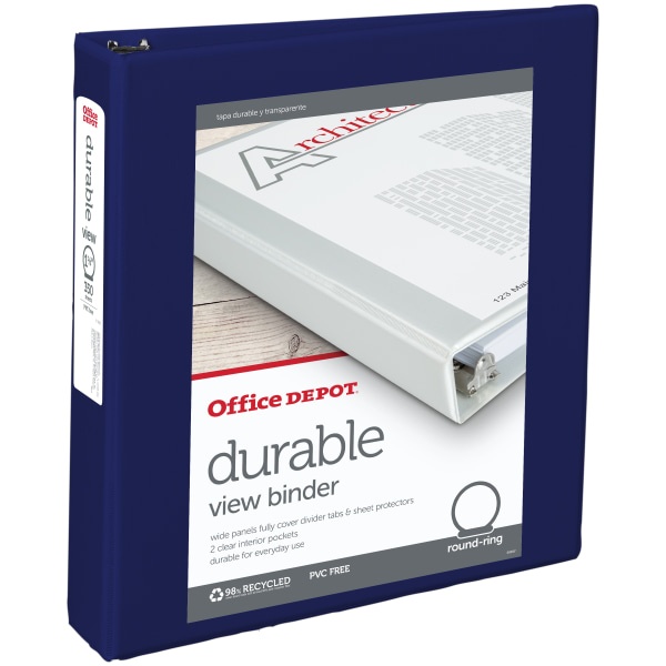 slide 1 of 5, Office Depot Durable View Round-Ring Binder, 1-1/2'' Rings, Blue, 1 ct