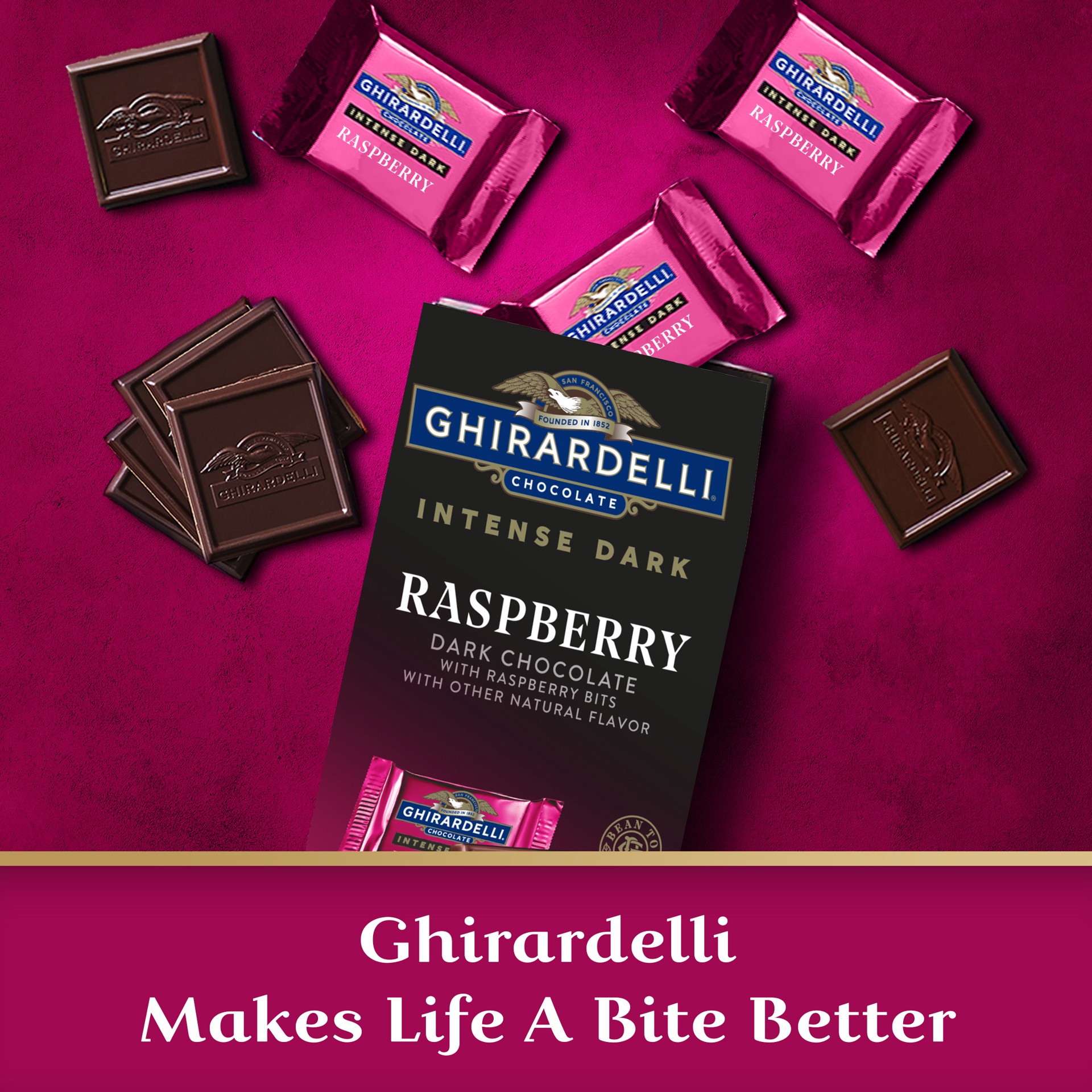 slide 3 of 8, GHIRARDELLI Intense Dark Chocolate Squares, Raspberry, 4.1 Oz Bag, 4.1 oz