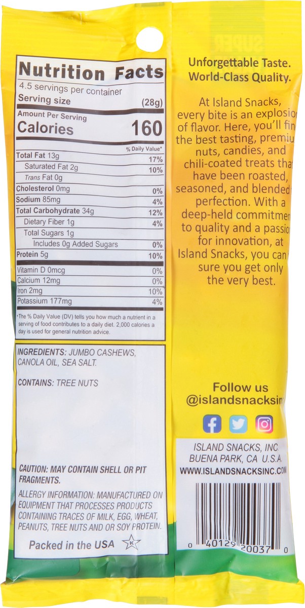 slide 2 of 13, Island Snacks Salted Cashews Super Value 4.5 oz, 4.5 oz