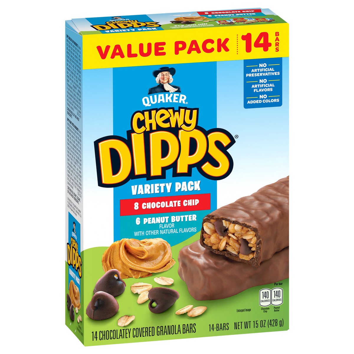 slide 2 of 6, Quaker Chewy Dipps Chocolate Covered Granola Bars Chocolate Chip Peanut Butter, 15 oz