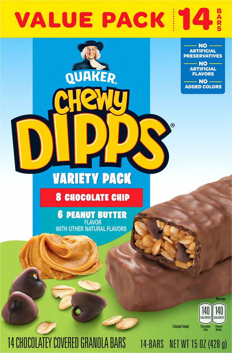 slide 4 of 6, Quaker Chewy Dipps Chocolate Covered Granola Bars Chocolate Chip Peanut Butter, 15 oz