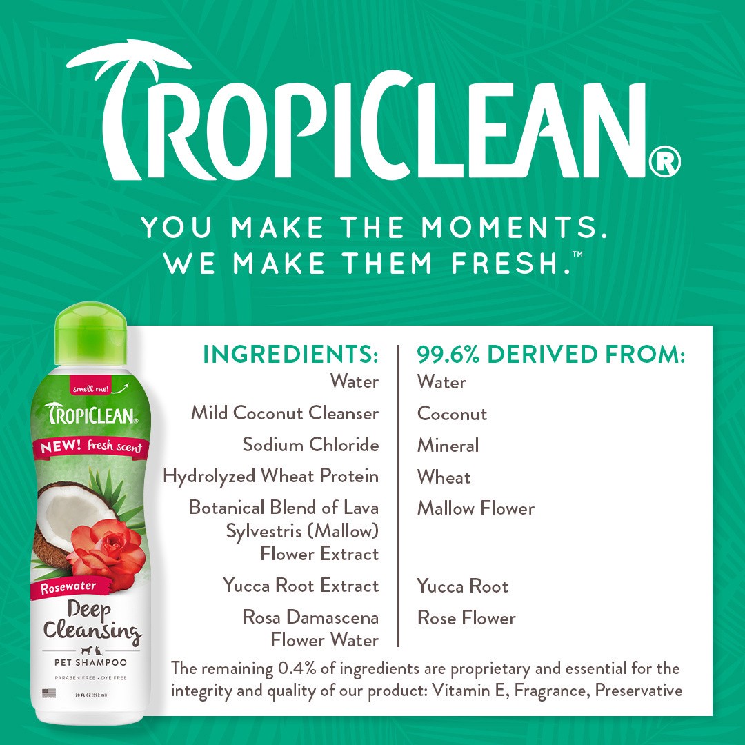 slide 3 of 3, TropiClean Rosewater Deep Cleansing Shampoo, 20oz, 20 oz