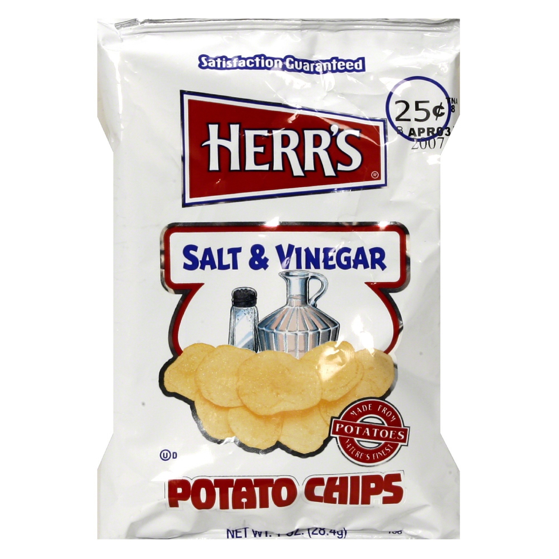 slide 1 of 1, Herr's Potato Chips, Salt & Vinegar, 1 oz