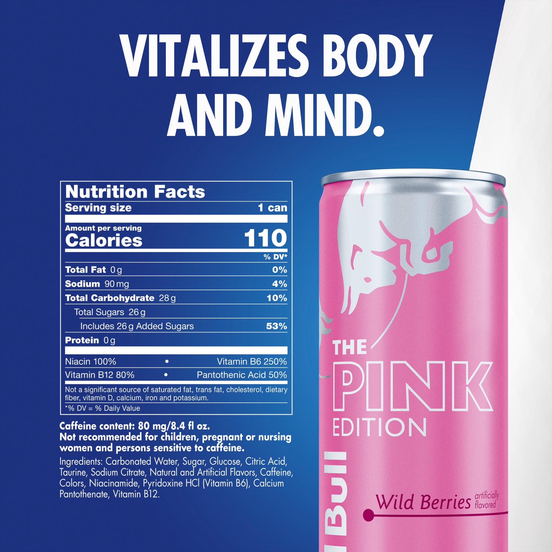slide 3 of 8, Red Bull Pink Edition Energy Drink, Wild Berries, 8.4 fl. oz., Case of 24 cans, with 80mg Caffeine, Taurine & B Vitamins, 24 ct