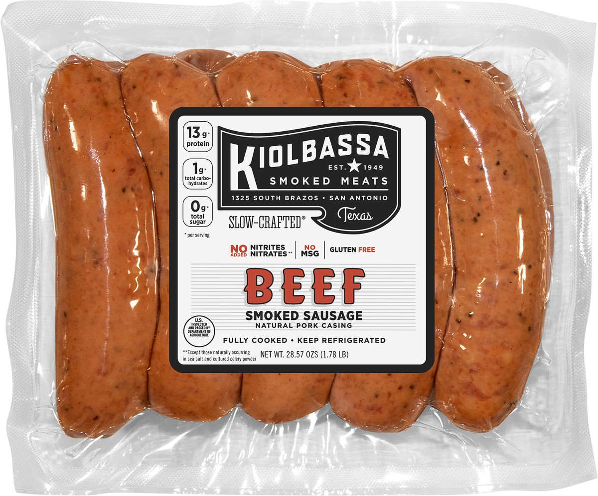 slide 2 of 6, Kiolbassa Beef Smoked Sausage, 10 ct