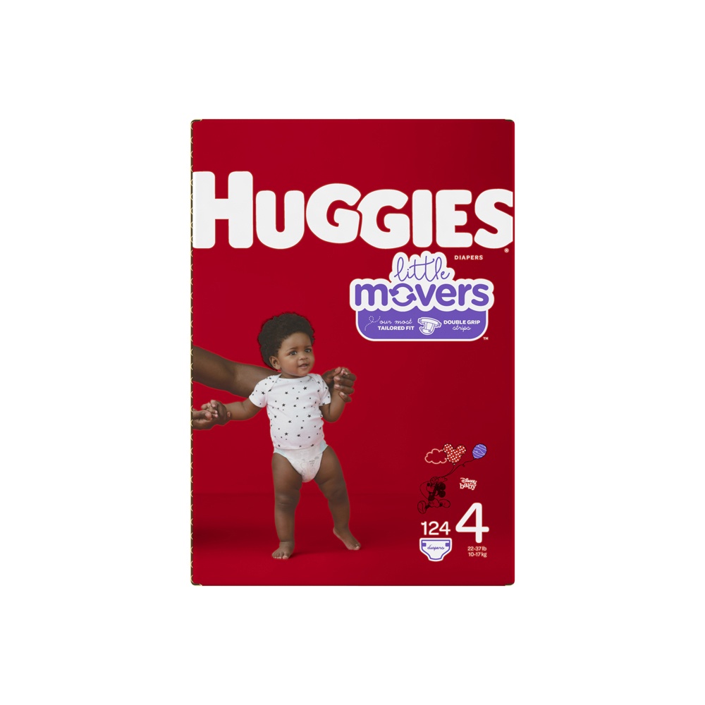 slide 2 of 3, Huggies Little Movers Size 4 Diapers, 124 ct