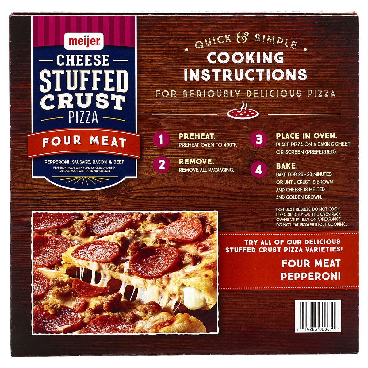 slide 3 of 3, Meijer Four Meat Cheese Stuffed Crust Pizza, 34.15 oz