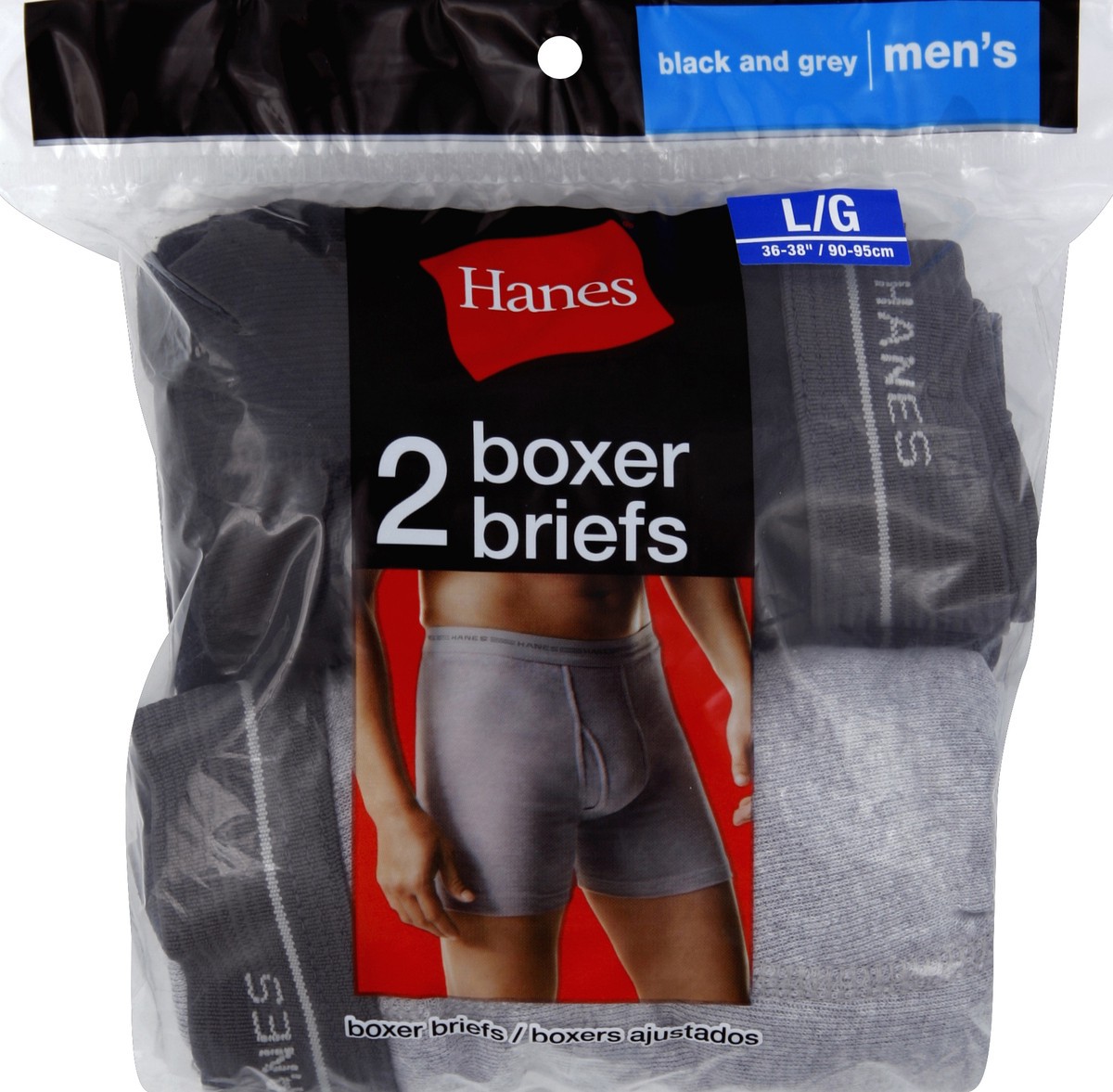 slide 1 of 7, Hanes Boxer Briefs, Men's, L, 36-38 Inch, Black And Grey, 2 ct