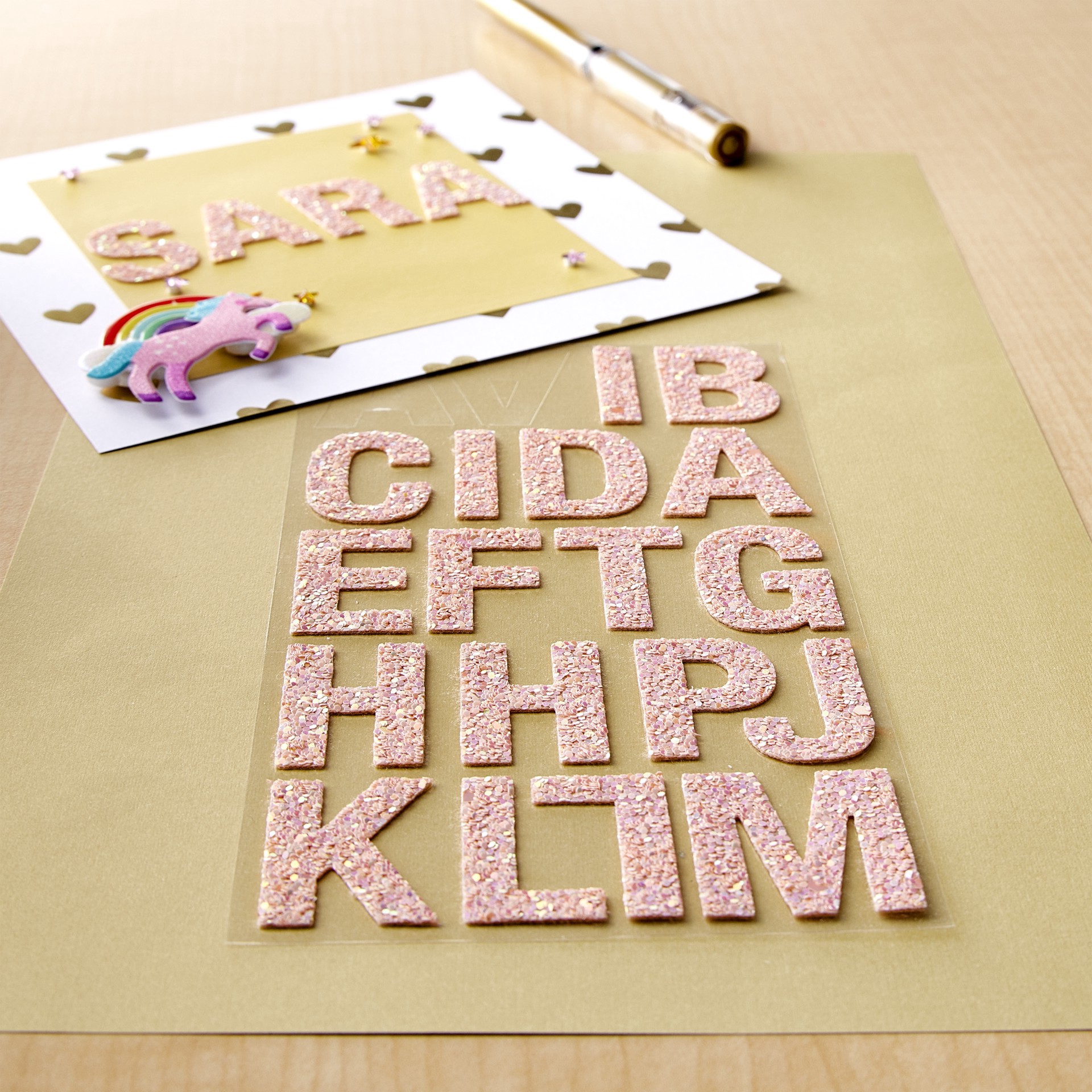 slide 5 of 5, Blush Glitter Alphabet Stickers By Recollections, 1.22 in