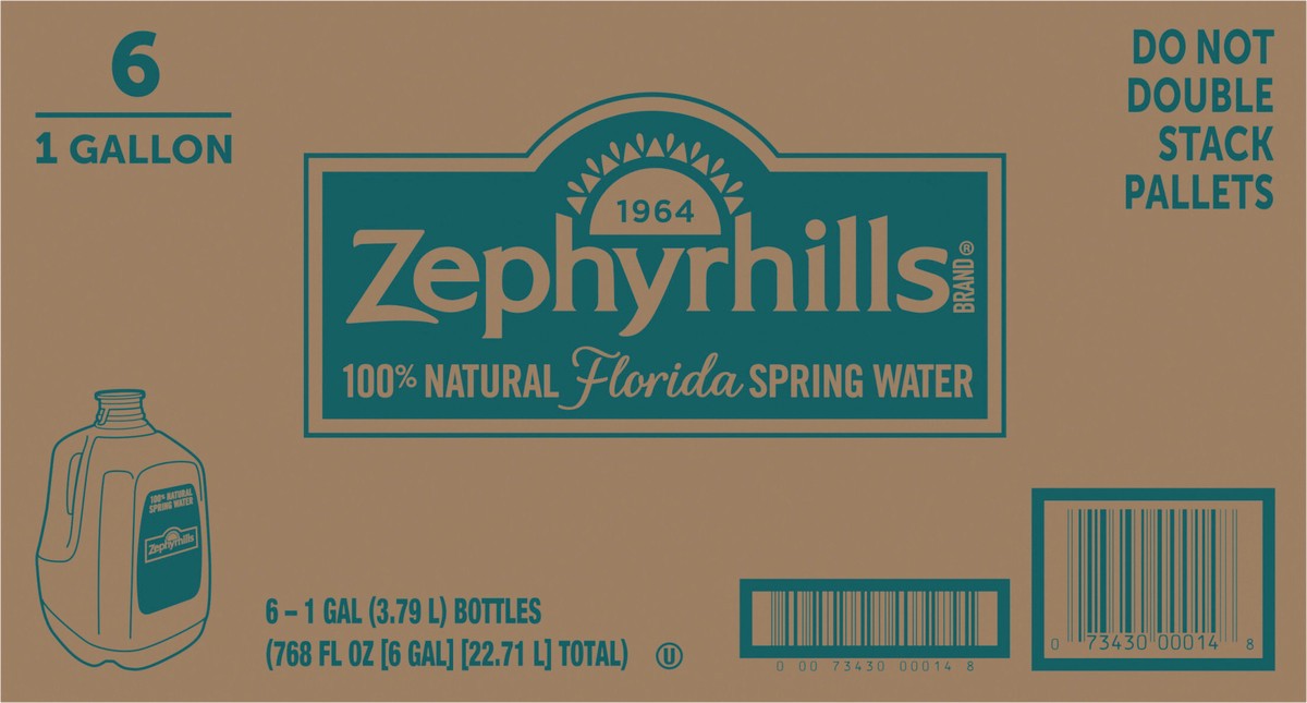 slide 5 of 9, ZEPHYRHILLS Brand 100% Natural Spring Water, 1-gallon plastic jugs (Pack of 6), 6 ct