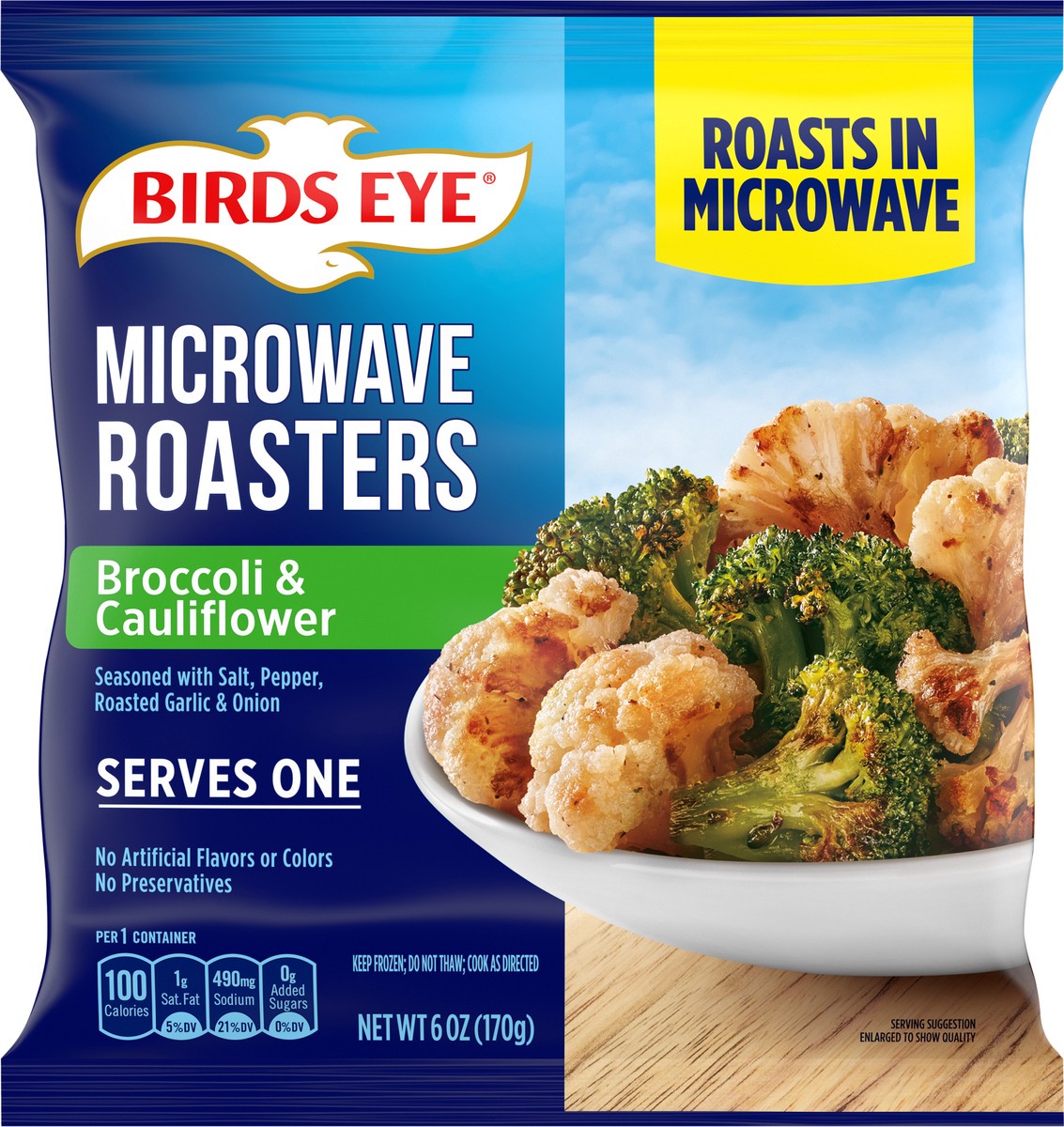 slide 7 of 9, Birds Eye Microwave Roasters Broccoli and Cauliflower, Frozen Vegetables, 6 OZ Bag, 6 oz