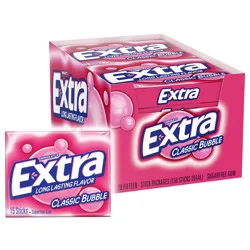 Extra Classic Bubble Gum Sugarfree, Extra Bubble Gum Bulk, Individually Wrapped, Perfect for Fresh Breath at School, Work, and Travel, 15 Count Pack of 10