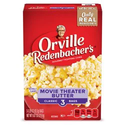Orville Redenbacher's Movie Theater Butter Microwave Popcorn, 3.29 oz. Classic Bag, 3 Count