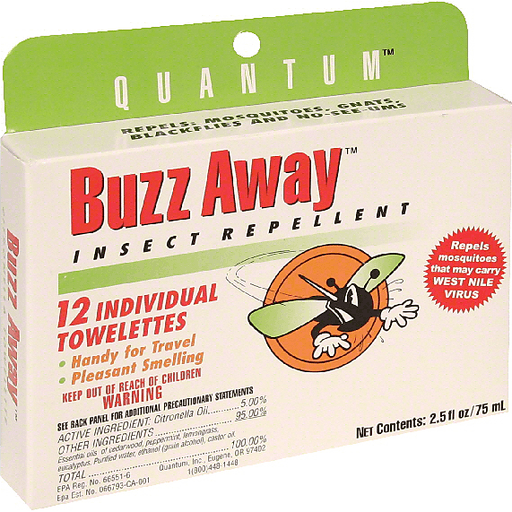 slide 1 of 1, Quantum Health Quantum Buzz Away Extreme Natural Insect Repellent Individual Towelettes, 12 ct