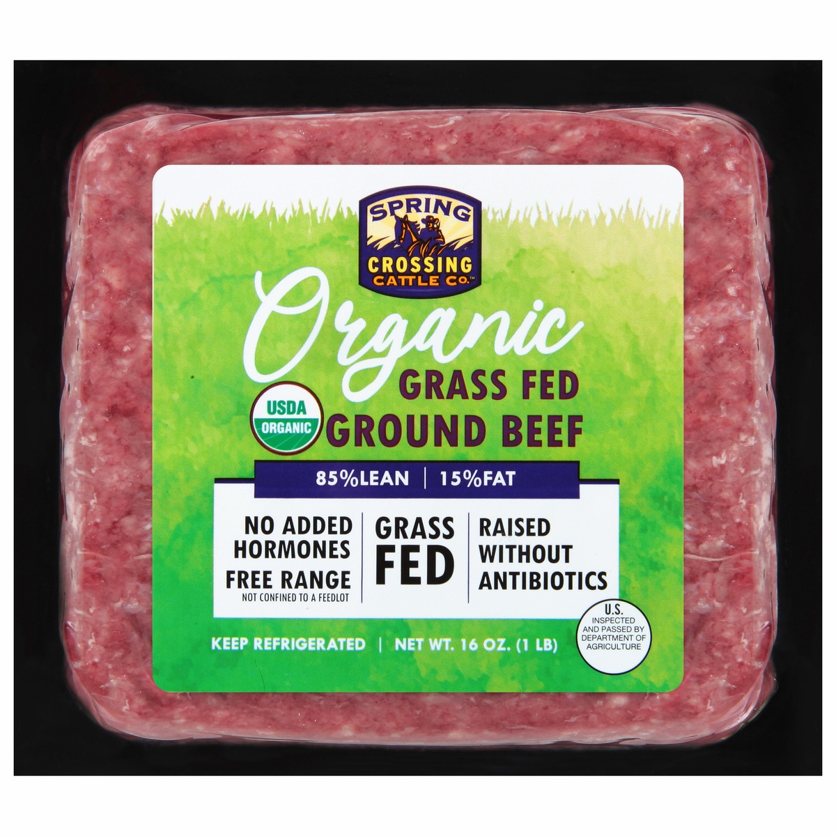 slide 1 of 9, Spring Crossing Cattle Co. 85/15 Organic Grass Fed Ground Beef 16 oz, 16 oz