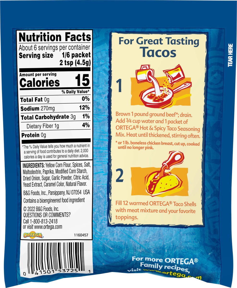 slide 7 of 9, Ortega Hot & Spicy Taco Seasoning Mix, Kosher, 1 oz, 1 oz