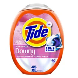 Tide Power PODs + Downy Laundry Detergent Pods, 45 Count, Soft Boosters + April Fresh, Detergent soap pacs for Laundry washing, HE compatible
