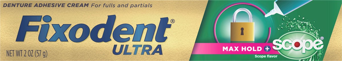 slide 4 of 8, Fixodent Ultra with Scope Flavor, Denture Adhesive, 1.8 oz, 1.8 oz