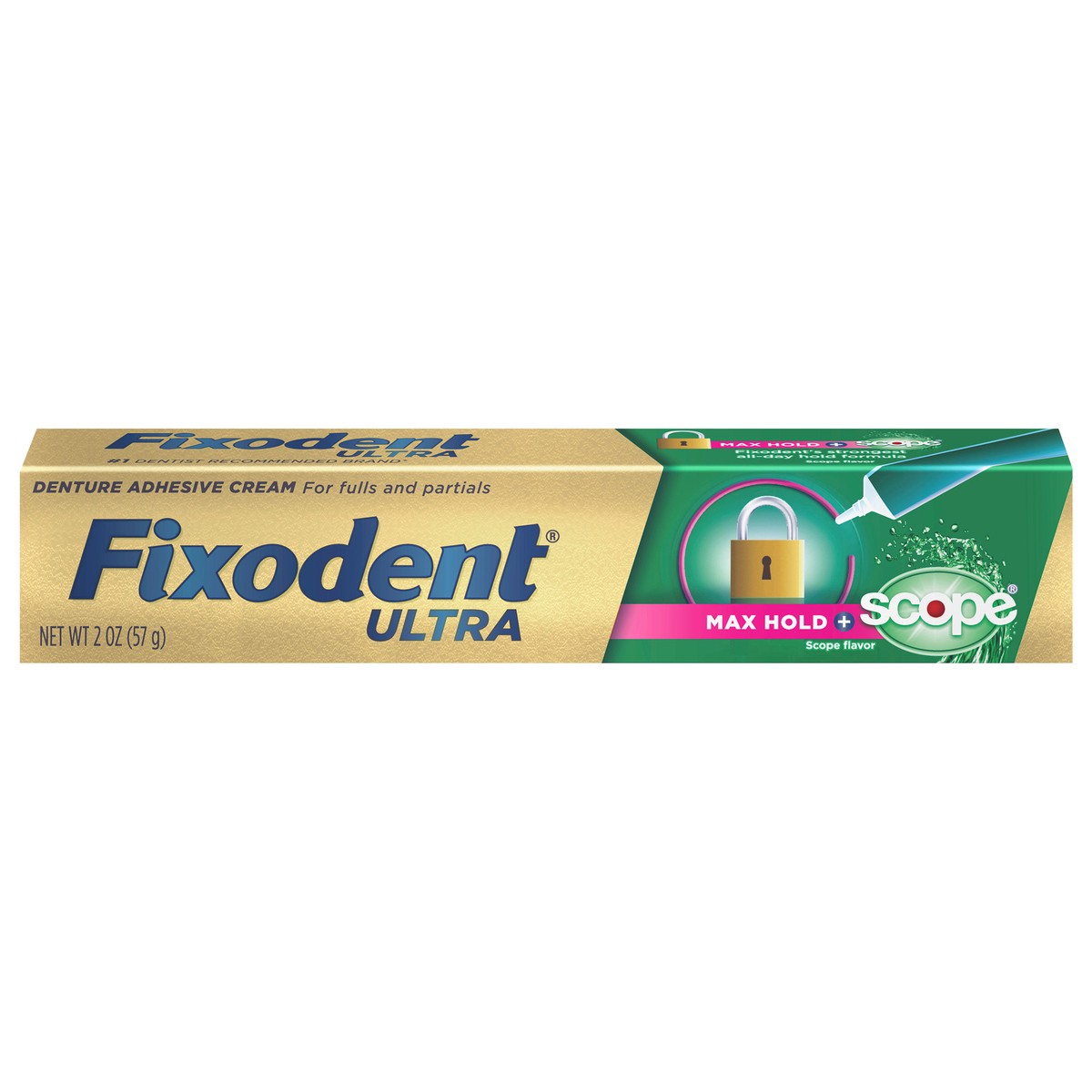 slide 6 of 8, Fixodent Ultra with Scope Flavor, Denture Adhesive, 1.8 oz, 1.8 oz