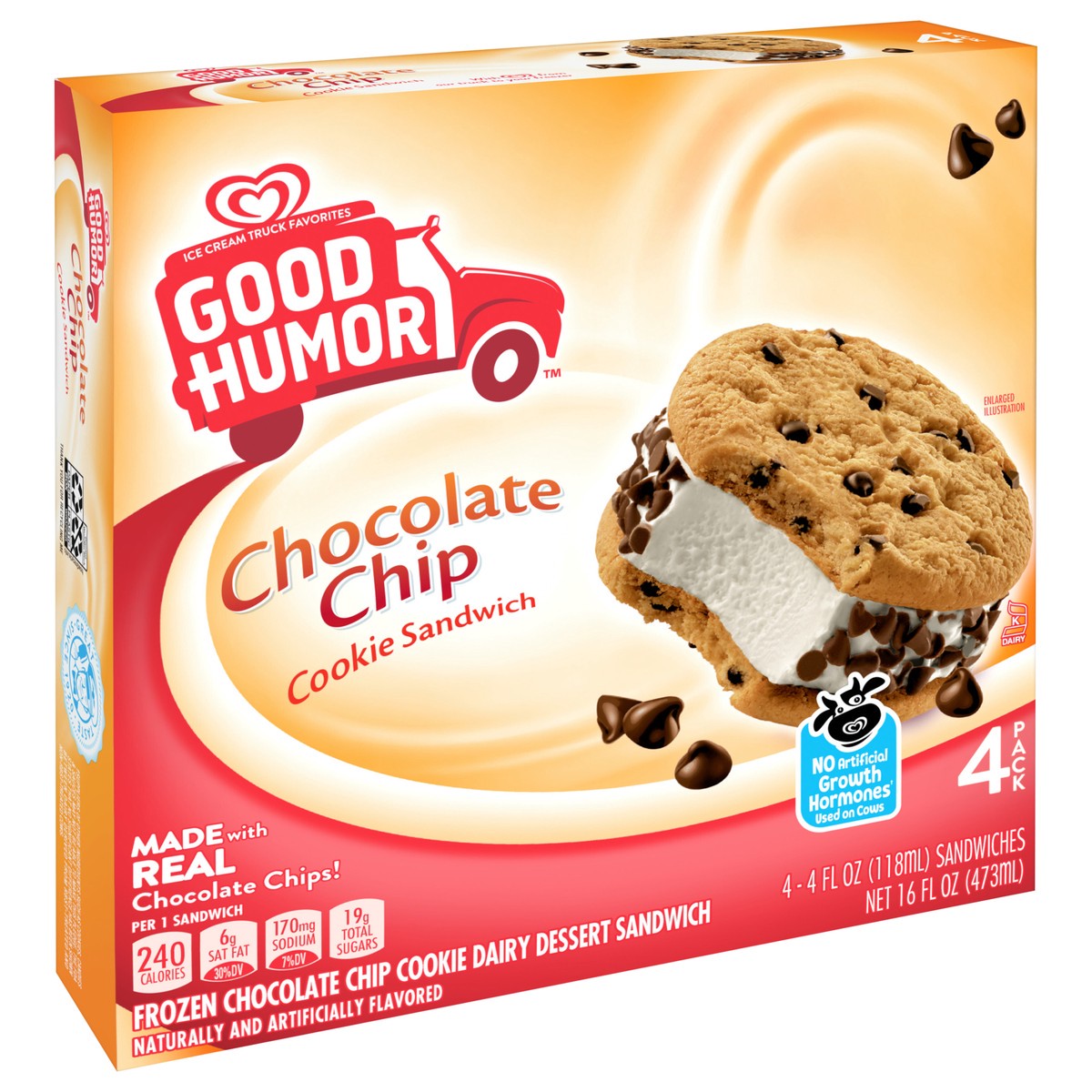 slide 7 of 8, Good Humor Ice Cream Sandwich Chocolate Chip Cookie, 4 ct, 4 ct