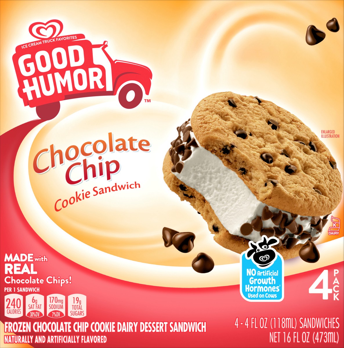 slide 2 of 8, Good Humor Ice Cream Sandwich Chocolate Chip Cookie, 4 ct, 4 ct