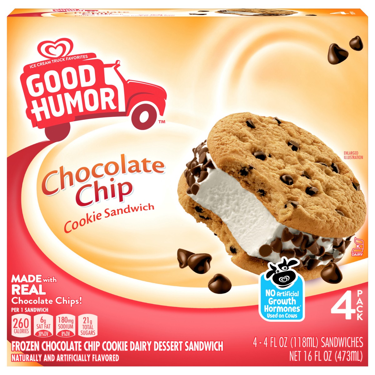 slide 1 of 8, Good Humor Ice Cream Sandwich Chocolate Chip Cookie, 4 ct, 4 ct