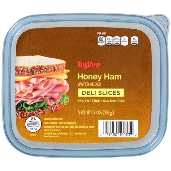 slide 1 of 1, Hy-Vee Deli Slices Honey Ham, 9 oz
