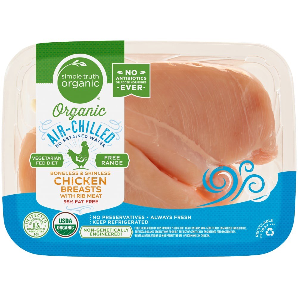 slide 1 of 1, Simple Truth Organic Air-Chilled Boneless Skinless Chicken Breasts, per lb