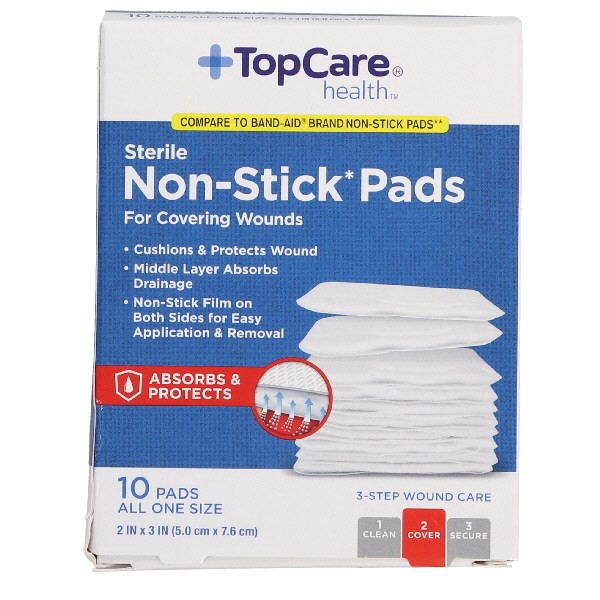 slide 1 of 1, TopCare Non Stick Pads For Covering Wounds, 10 ct