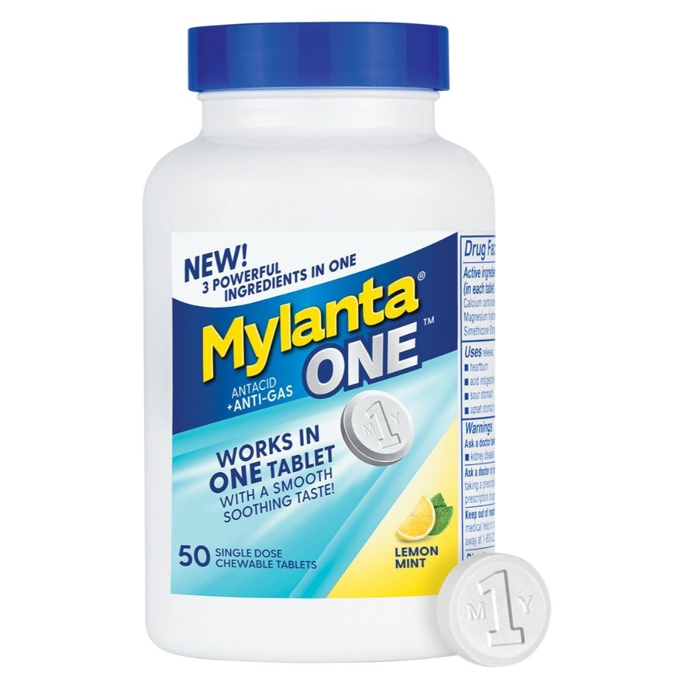 slide 1 of 3, Mylanta One Antacid and Anti-Gas Single-Dose Chewable Tablets - Lemon Mint, 50 ct