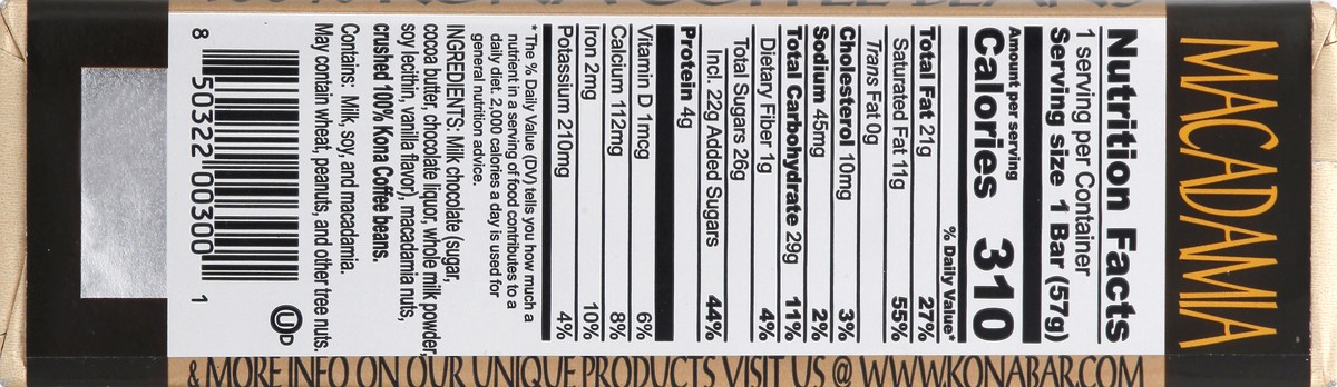 slide 3 of 9, Kona Bar Milk Choc Macadamia Nut, 1 ct